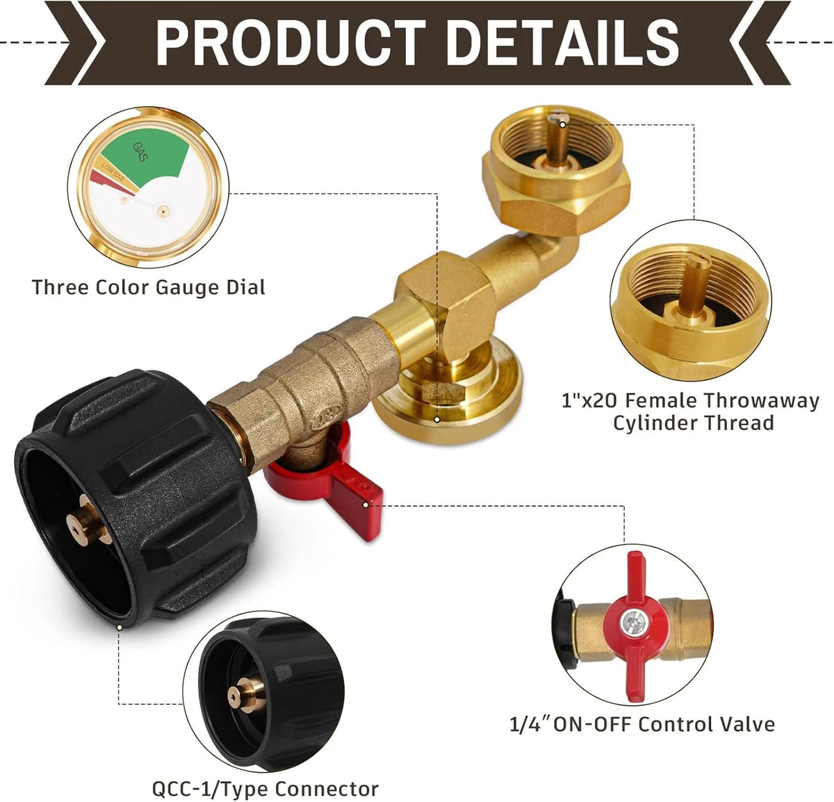 Propane Refill Adapter for 1 LB. Tanks, with 4 caps