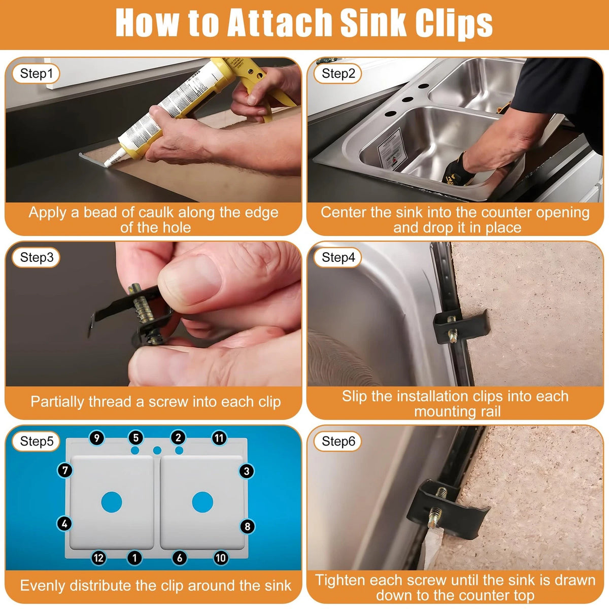 Dreyoo 14 Pack Sink Clips Kit, Undermount Compatible with Gold