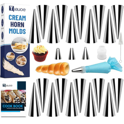 Tuauoe Cream Horn Molds for Baking, 20pcs silver-27pcs-4.72inch, silver-27pcs