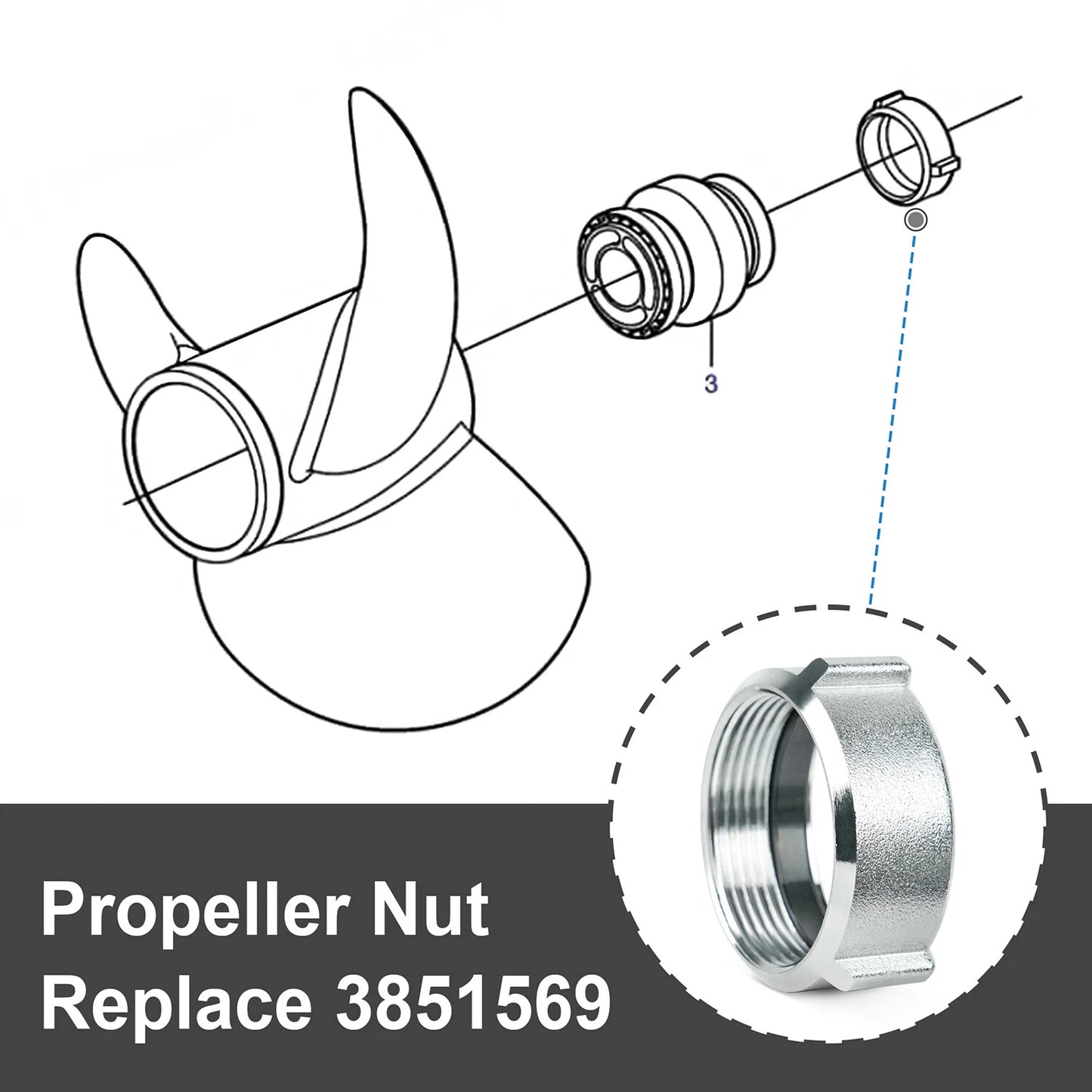 Propeller Nut Compatible with DPS & DPS-A Drives Replacement Volvo Penta 3851569