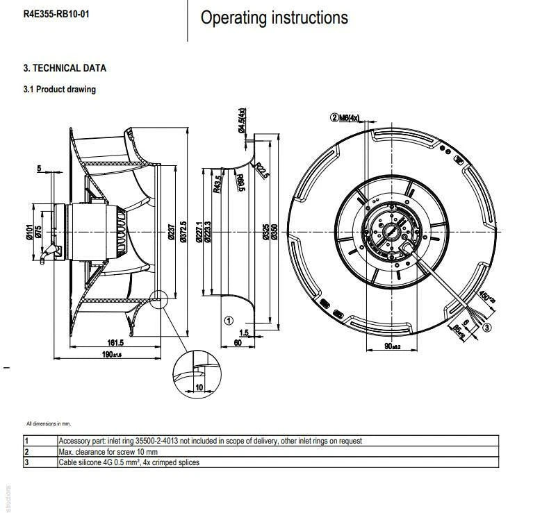 Ebmpapst R4E355-RB10-01 Centrifugal Fan 230V 270W 50Hz Cooling Fan