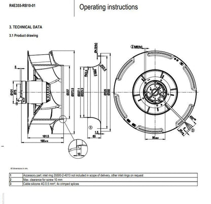 Ebmpapst R4E355-RB10-01 Centrifugal Fan 230V 270W 50Hz Cooling Fan