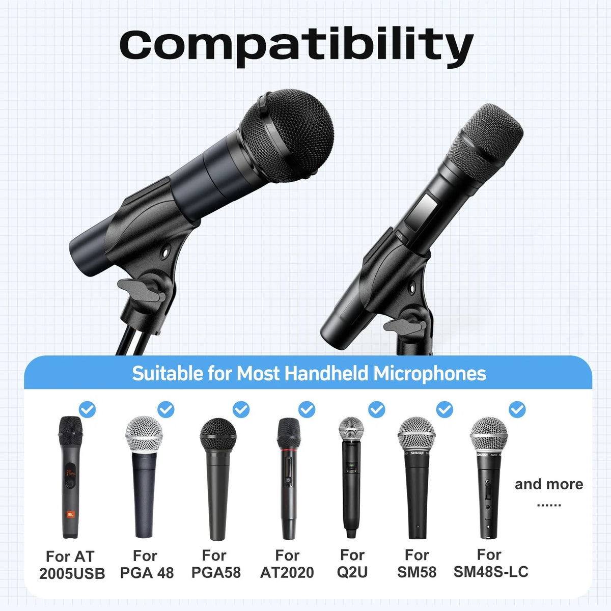 Universal Microphone Clip, Adjustable Mic Holder with 5/8" Male to 3/8" Black