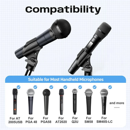 Universal Microphone Clip, Adjustable Mic Holder with 5/8" Male to 3/8" Black