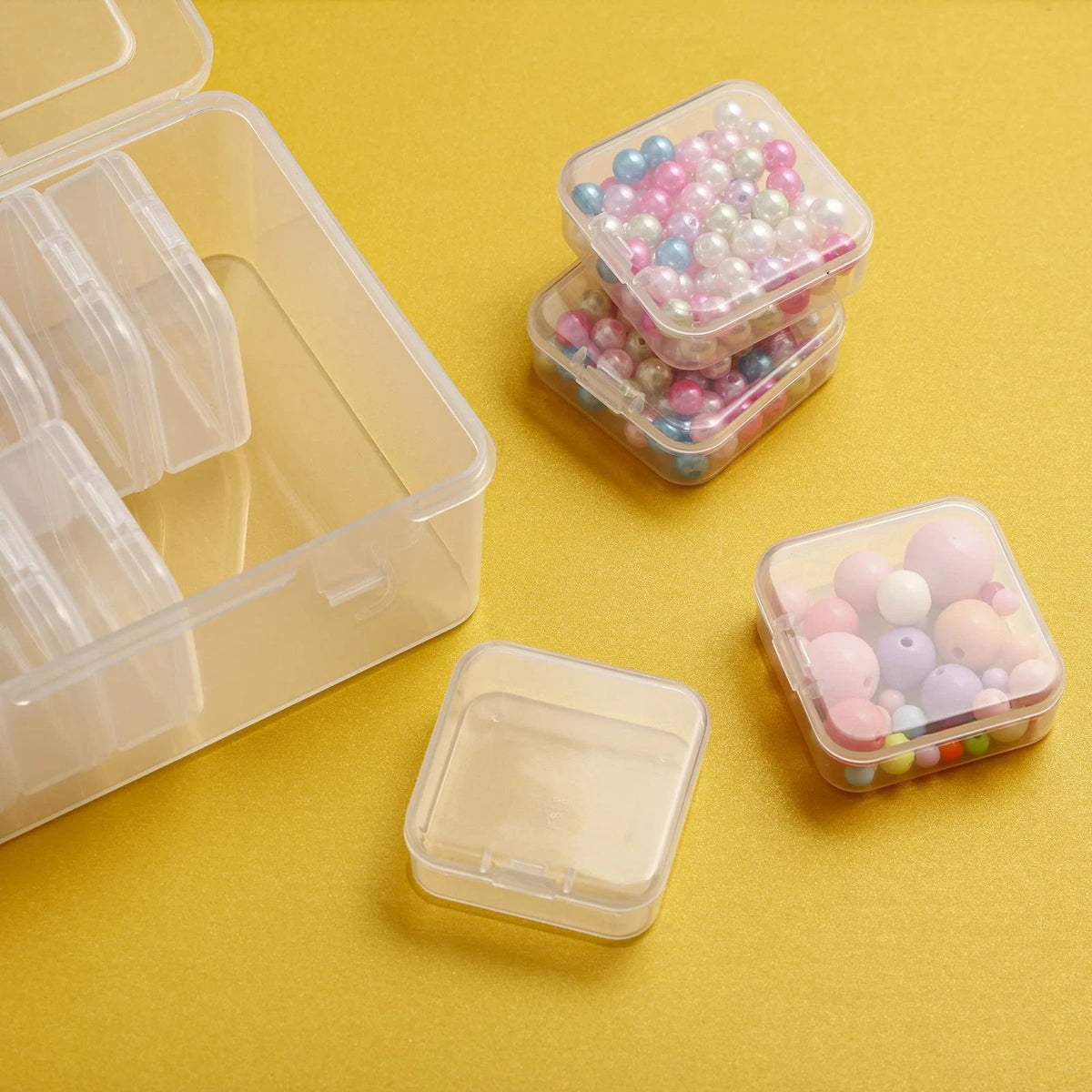 Mathtoxyz Small Bead Organizers, 14 Pieces Plastic Storage Small, Clear - 1P
