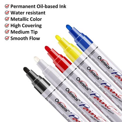 Paint Marker Pens - 5 Colors Permanent Oil 5 Count (Pack of 1), 5 colors