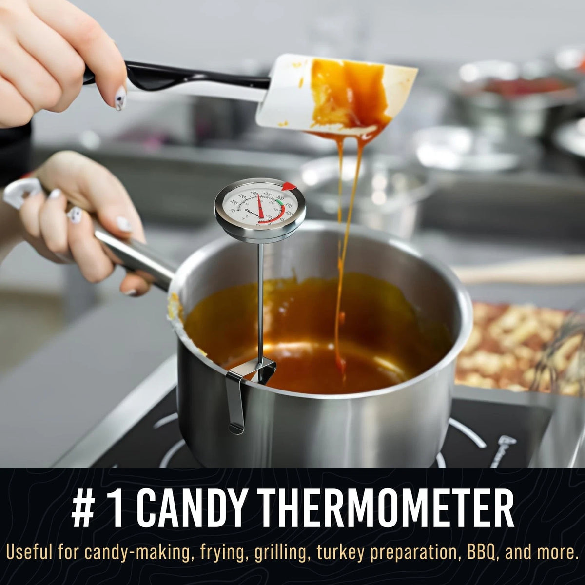 CRAFT911 Candy Thermometer with Pot Clip - Deep Fry Oil for White