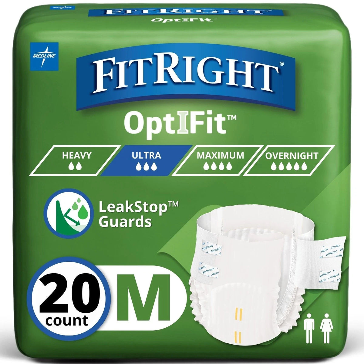 FitRight Ultra Adult Diapers, Disposable Incontinence Briefs, Medium, White