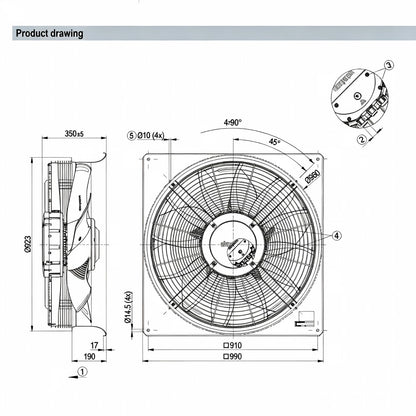 W3G800-LV05-03 F01 for ebmpapst EC 400VAC 5.3A 3500W Industrial Cooling Fan