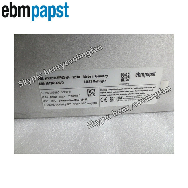 Ebmpapst Fan K3G280-RR03-H4 1~200~277VAC 460W 2.0A For Siemens Motor Cooling Fan