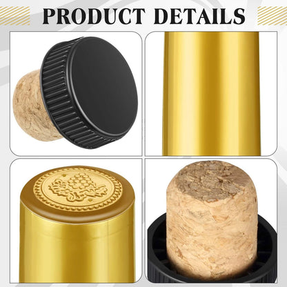 Blulu 100 Pack Wine Sealer for Bottles, 50 Pcs Cork Stoppers and 50 Gold