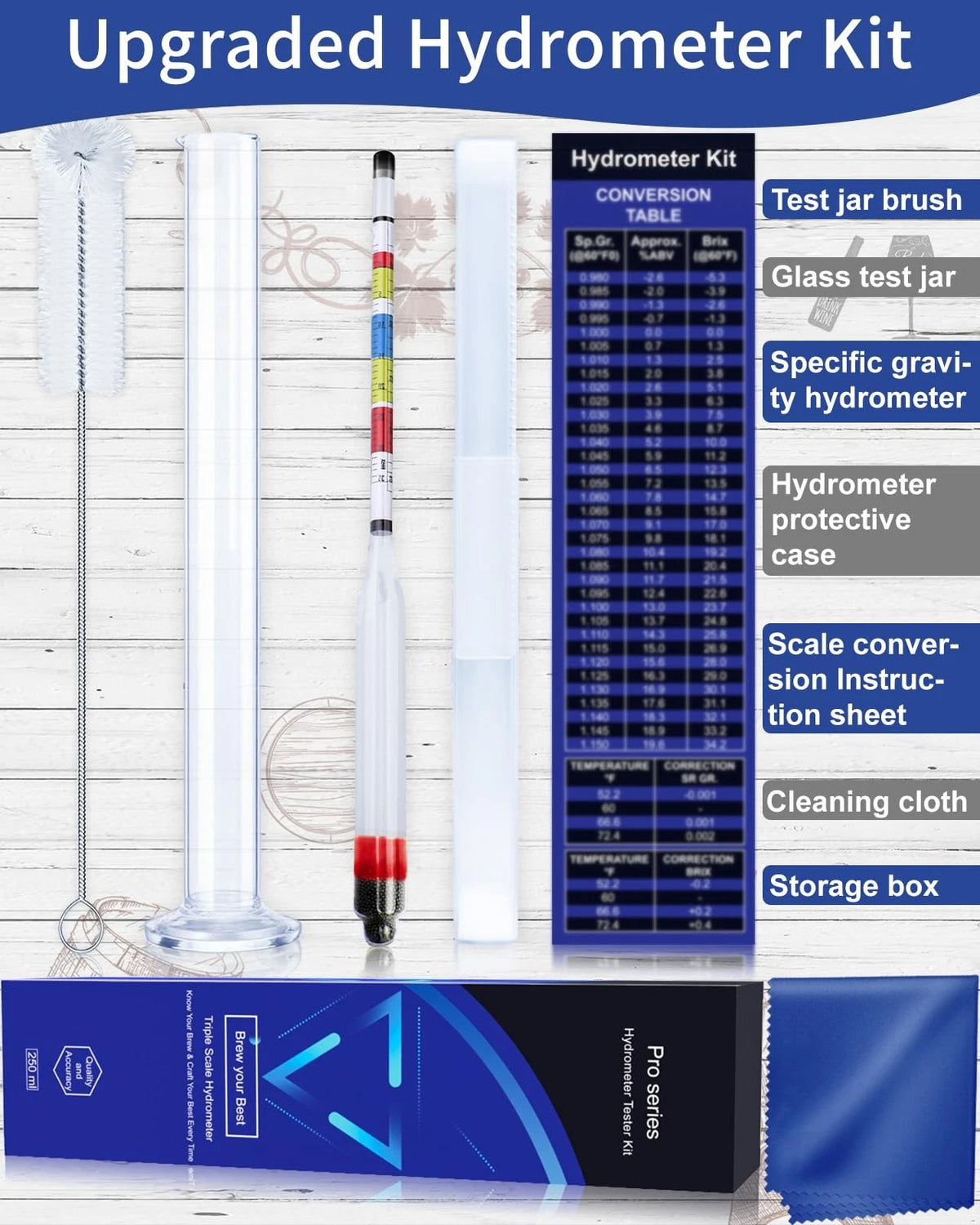 CIMALAB Triple Scale Hydrometer, Plastic Hydrometer with Glass Test Jar