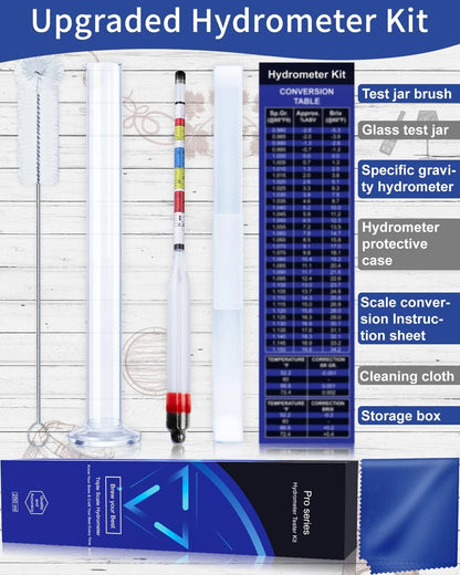 CIMALAB Triple Scale Hydrometer, Plastic Hydrometer with Glass Test Jar