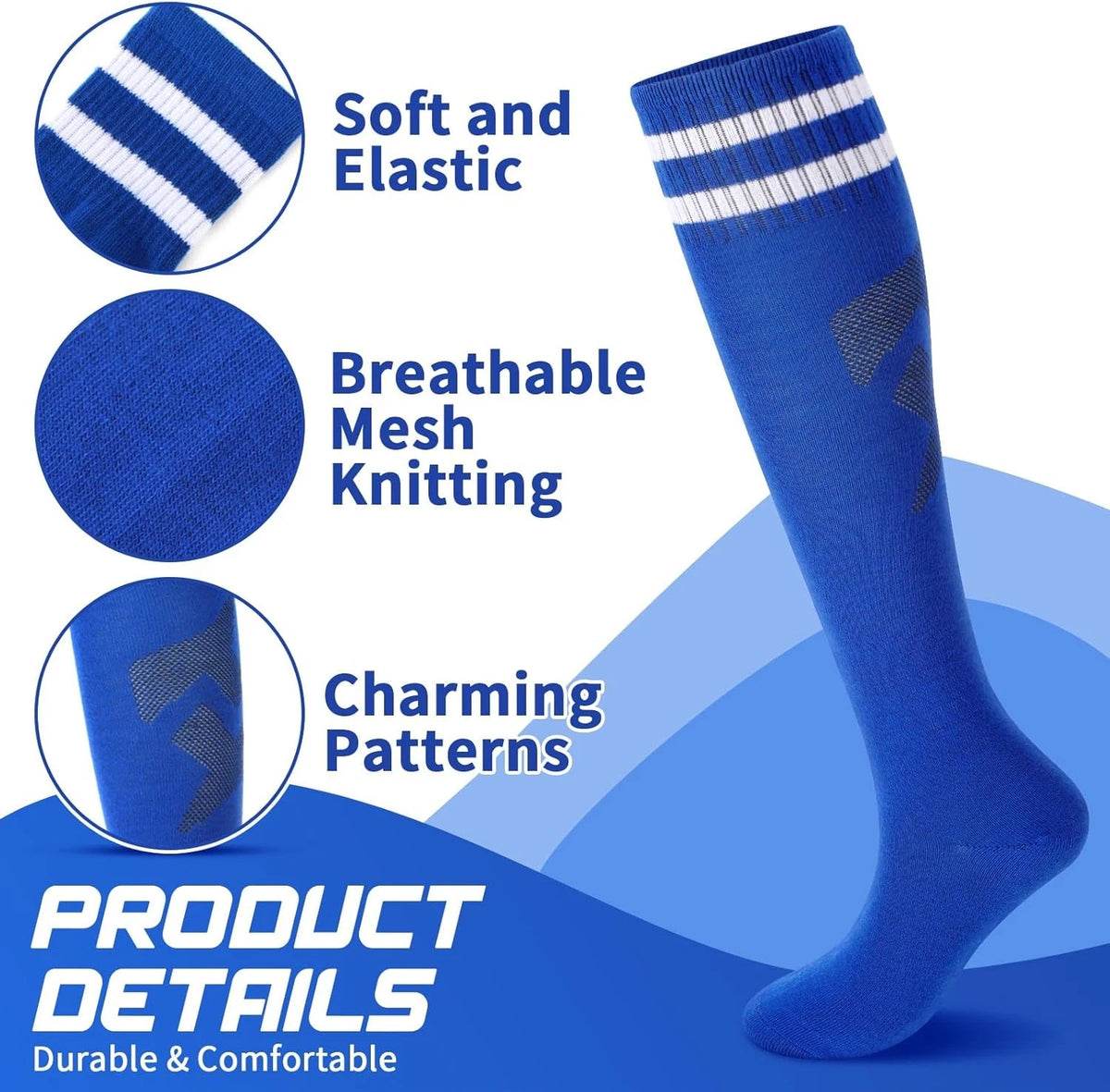 Syhood Soccer Shin Guards and Socks for Toddler Kids Youth, M Size, Blue