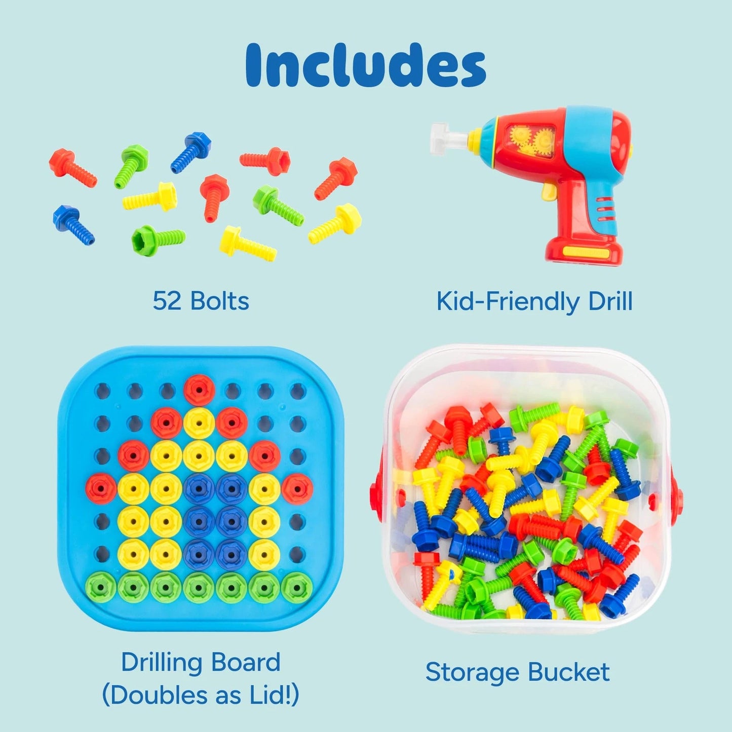 Educational Insights Design & Drill Bolt-It Bucket - Medium, Multi