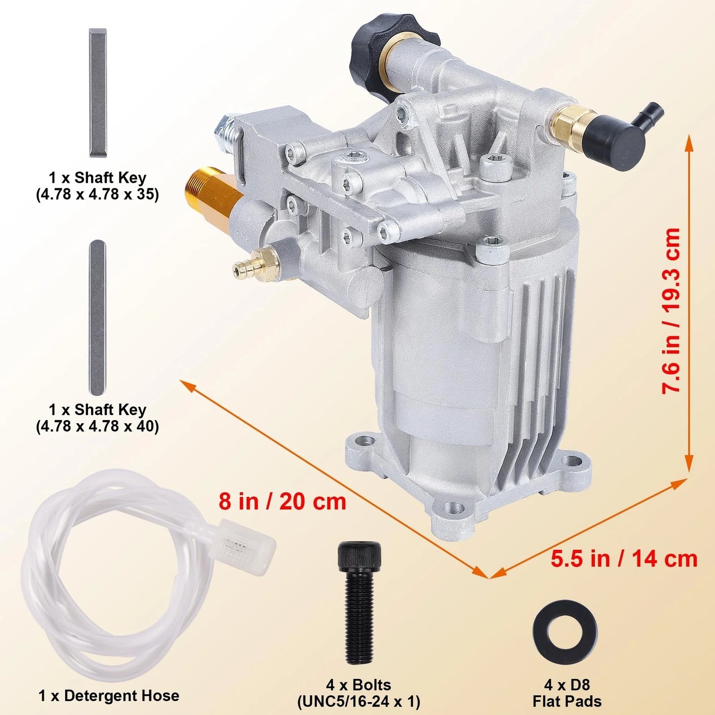 Biswing Pressure Washer Pump, 3/4" Shaft Horizontal Axial Plunger, Silver