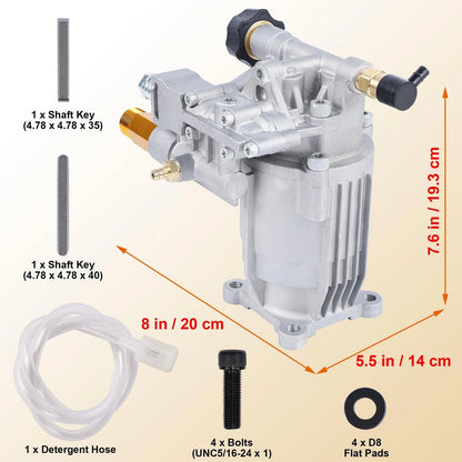 Biswing Pressure Washer Pump, 3/4" Shaft Horizontal Axial Plunger, Silver