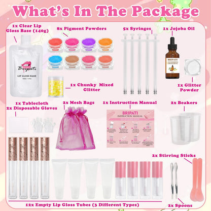 BRIPATI Lip Gloss Making Kit for Girls DIY Your Own 12 pieces, Multicolor