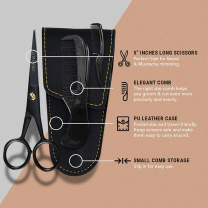 Ontaki Mustache Scissors - 5-Inch, Black - Bevel-Edge 5-inch(3 pack),