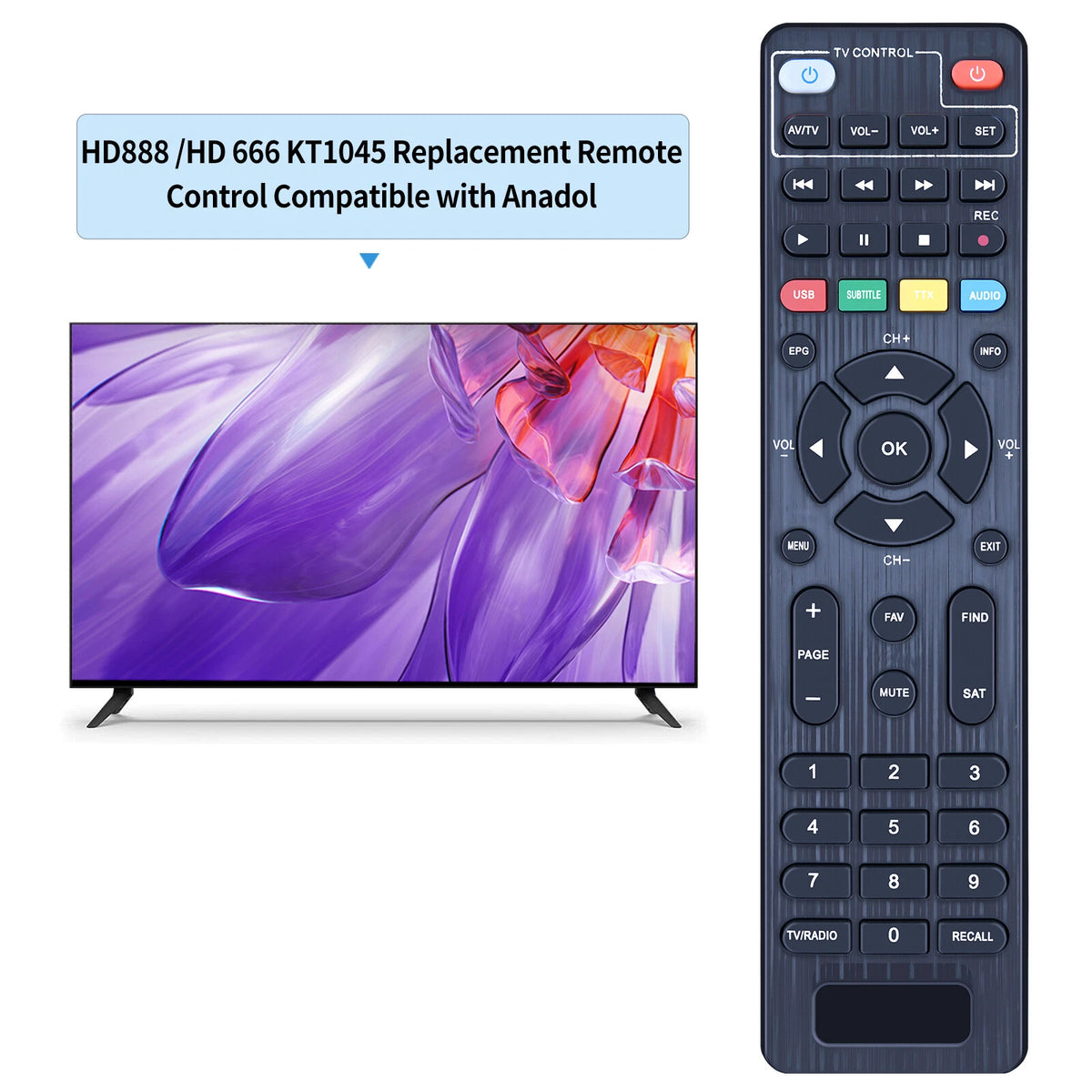 Replacement Remote Control For Anadol HD 666 & HD 888 Digital Satellite Receiver