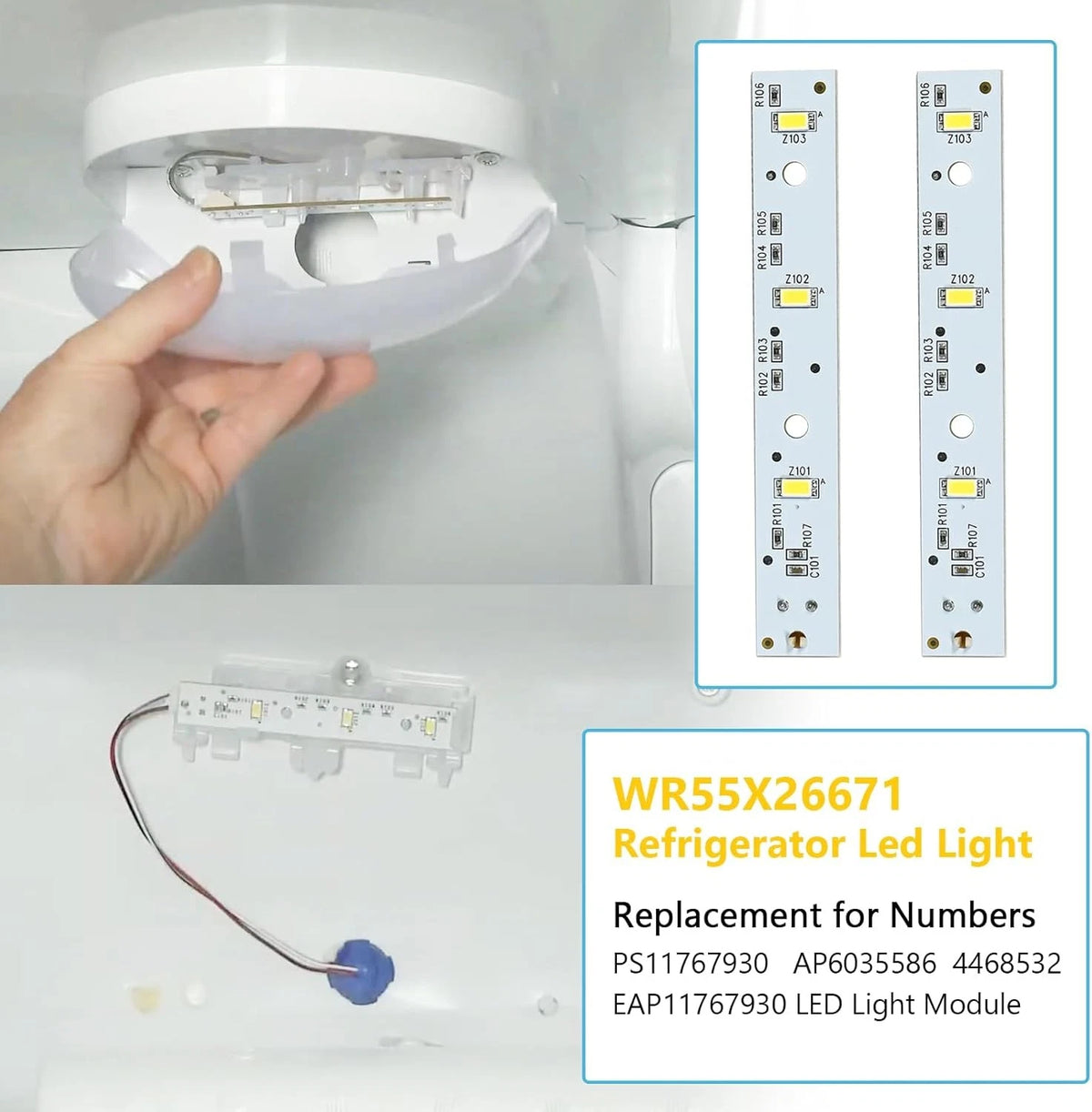 6Pack WR55X26671 Refrigerator LED Light Board Replacement for Freezer &...