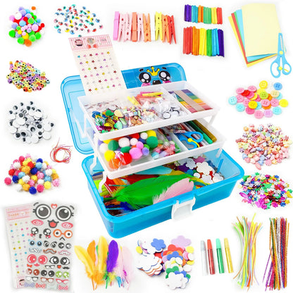 SMILESSKIDDO Kids Arts and Crafts, 1000+ PCS Craft Kits with Storage Box blue