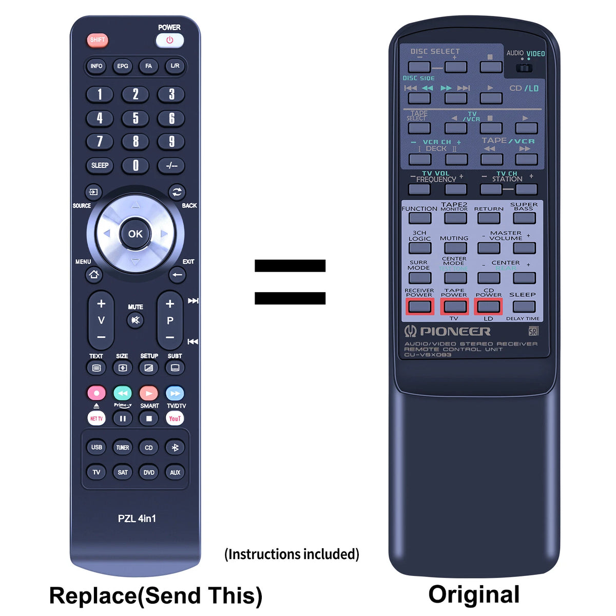 Replacement Remote Control For Pioneer VSX455, HTP300, HTP301, VSX454, CU-VSX093