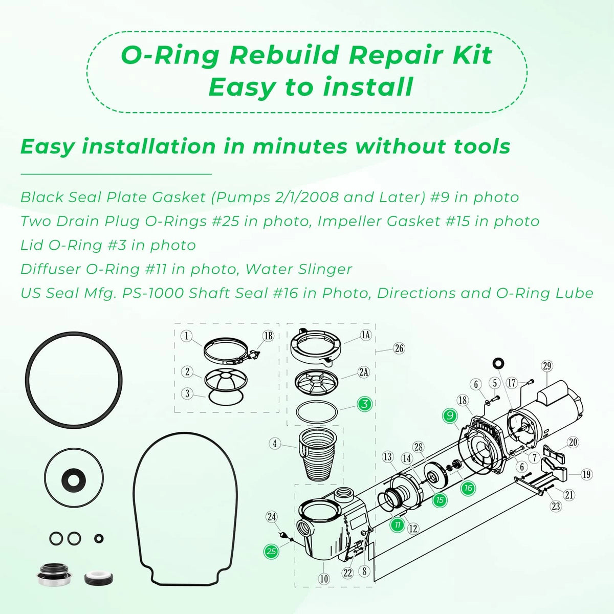 Seal Gasket Repair Kit Replacement for Pentair WhisperFlo 1 PCS, black