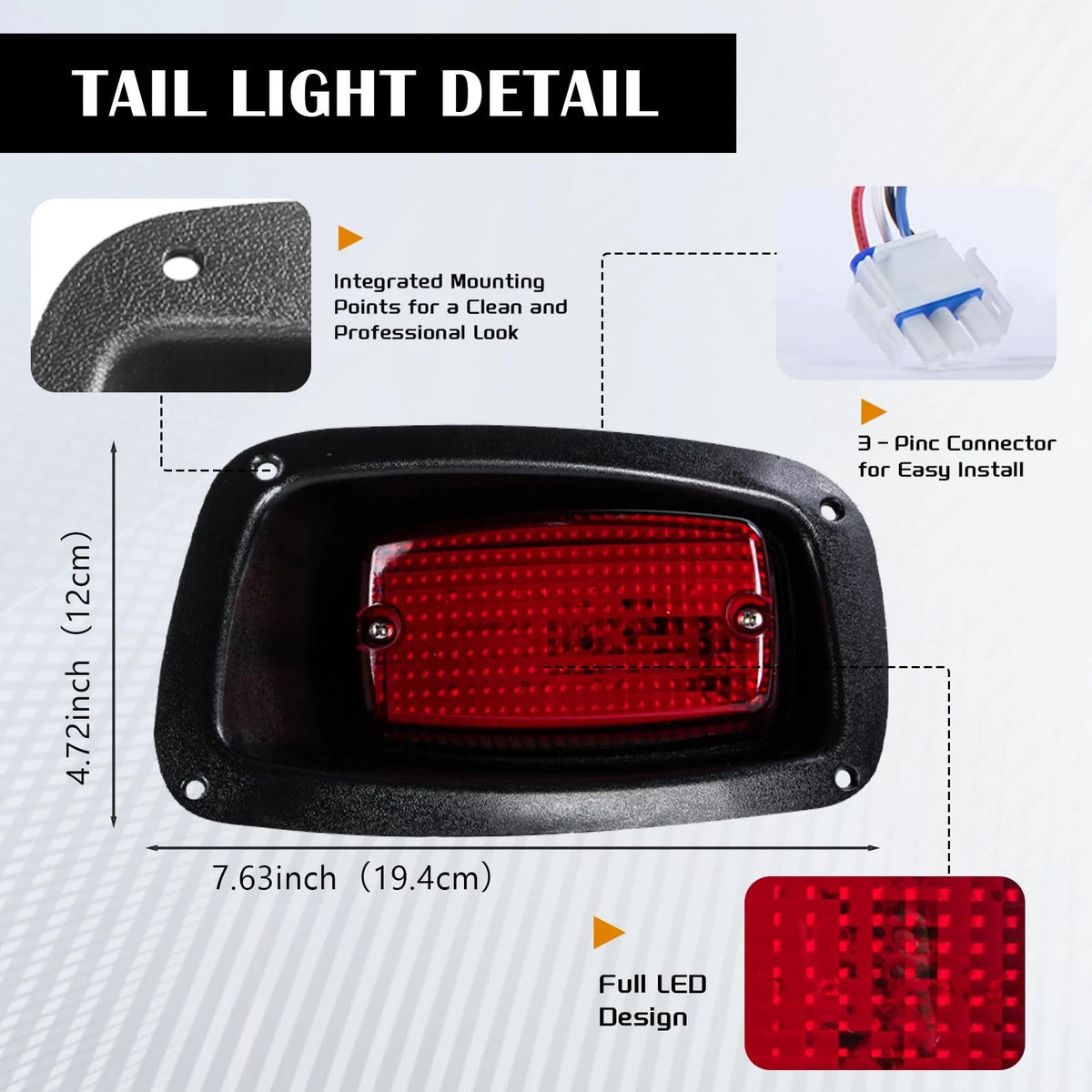 VPAHub EZGO TXT 1996-2013 LED Adjustable Light Kit 48V, 2 Black/Amber/Clear