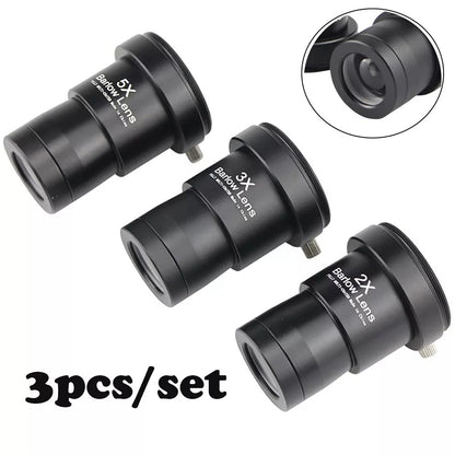 3Pcs/Set 1.25 inch Astronomical Telescope Barlow Lens 2X 3X 5X Eyepiece Lens;