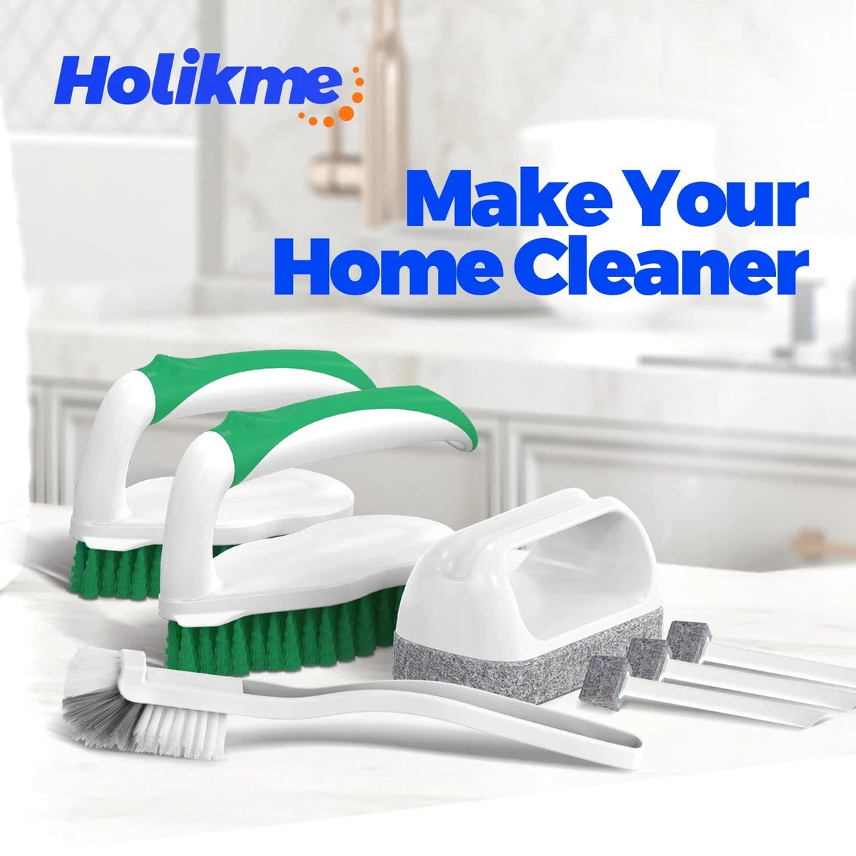Holikme 7 Pack Cleaning Brush Scrub Kitchen 5 Piece Set, Green