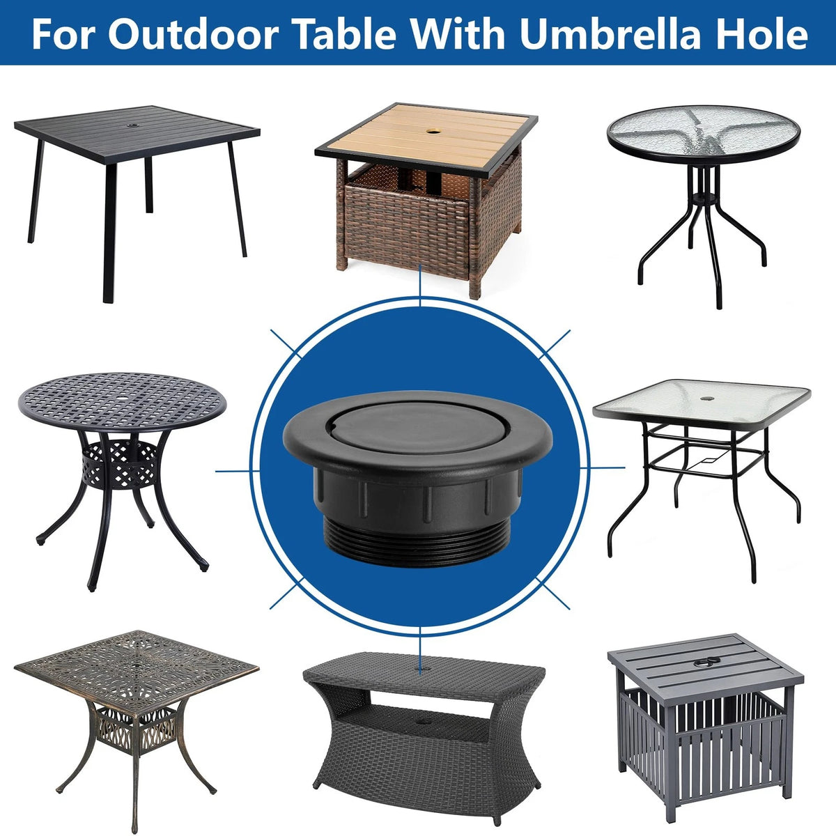 DECOHS 4 Pcs 2 Inch Parasol Umbrella Hole Ring Plug and Cap Set, 4
