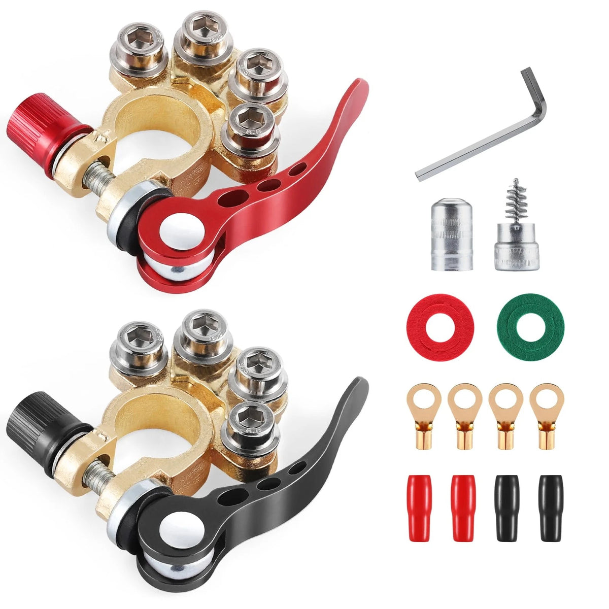 SINGARO Car Battery Terminal Connector, 4 Way Positive and 4 Way-Gold-A