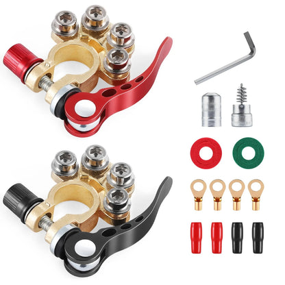 SINGARO Car Battery Terminal Connector, 4 Way Positive and 4 Way-Gold-A