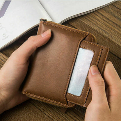 Fashion Men's Leather Business Wallet W/ Coins Pocket Zipper Purse Brown ww