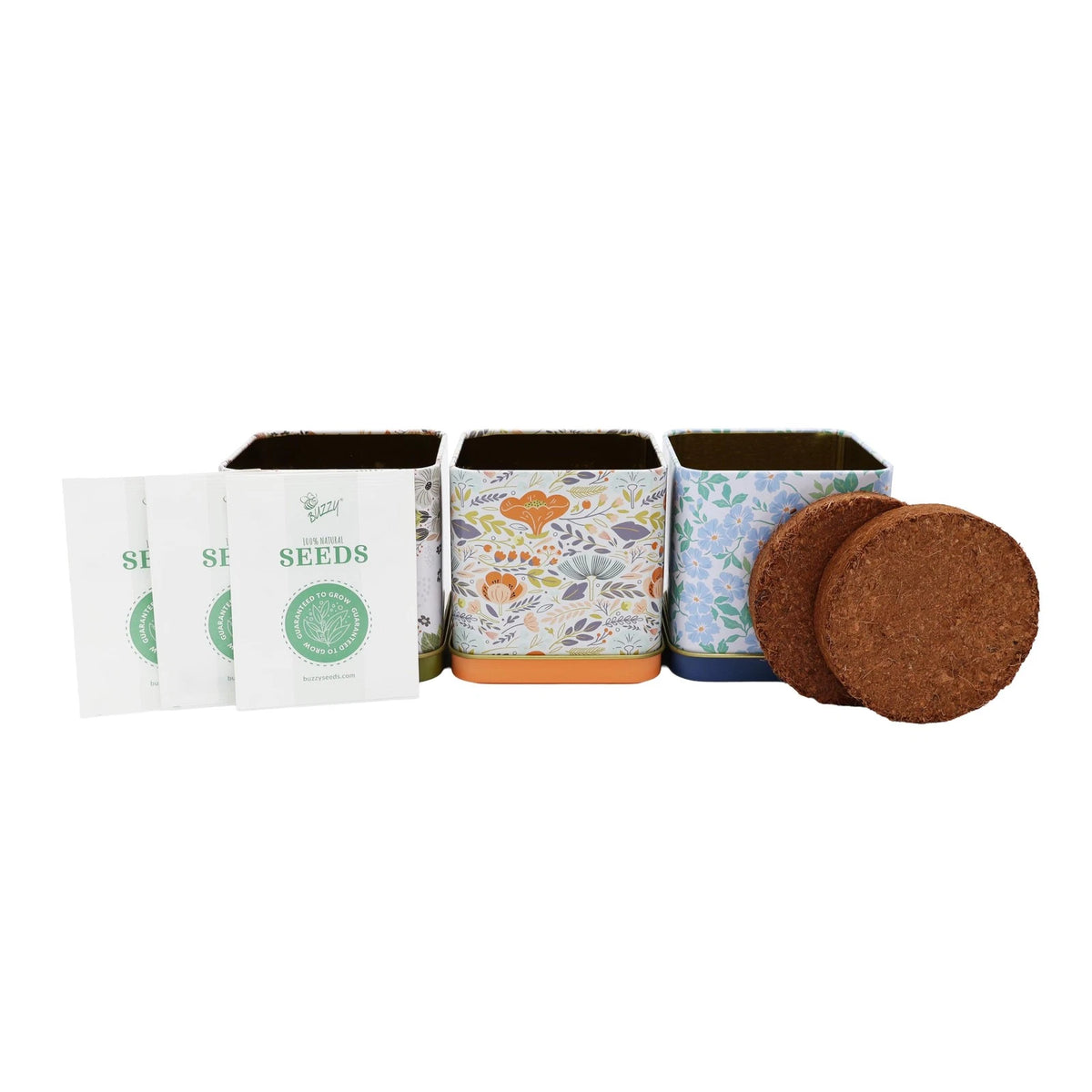 Buzzy Seeds Herbal Tea Garden Grow Kit 3-Pack - Metal Windowsill Floral