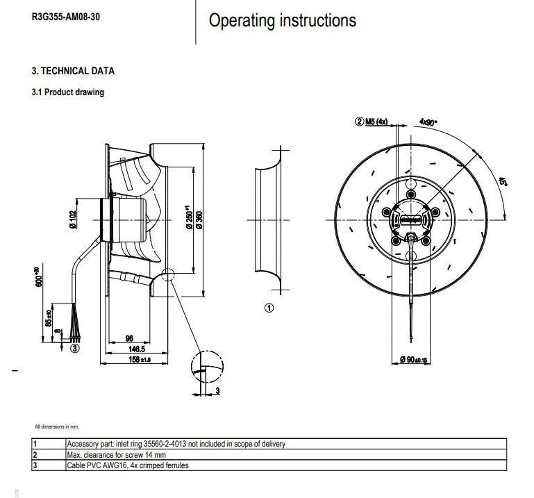 Ebmpapst R3G355-AM08-30 Centrifugal Fan 48VDC 3.7A ??355MM PWM FFU Cooling Fan