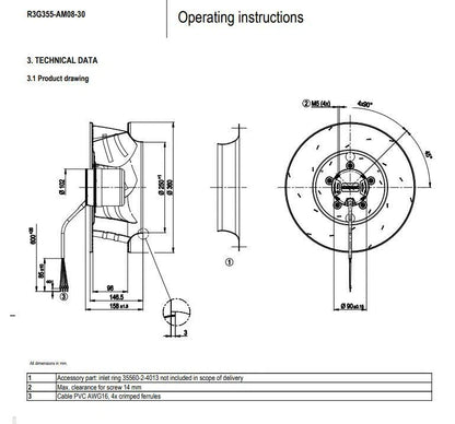 Ebmpapst R3G355-AM08-30 Centrifugal Fan 48VDC 3.7A ??355MM PWM FFU Cooling Fan