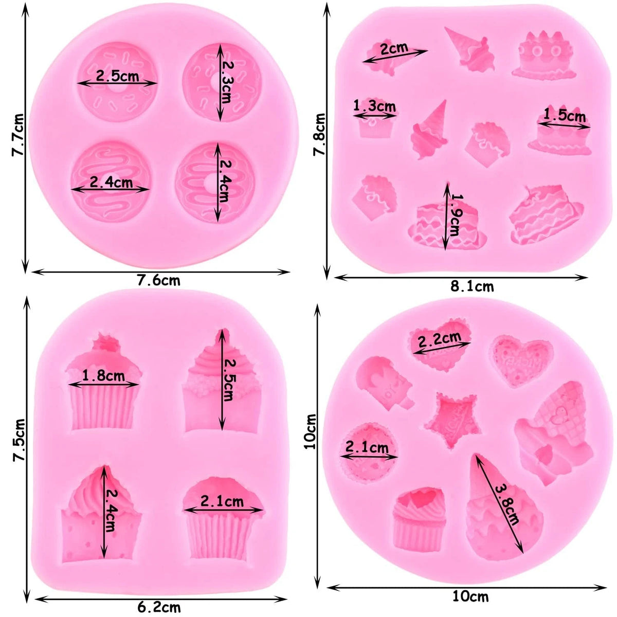 Mujiang Ice Cream Cones Silicone Mold Donut Fondant Molds Set Of 4 Style B