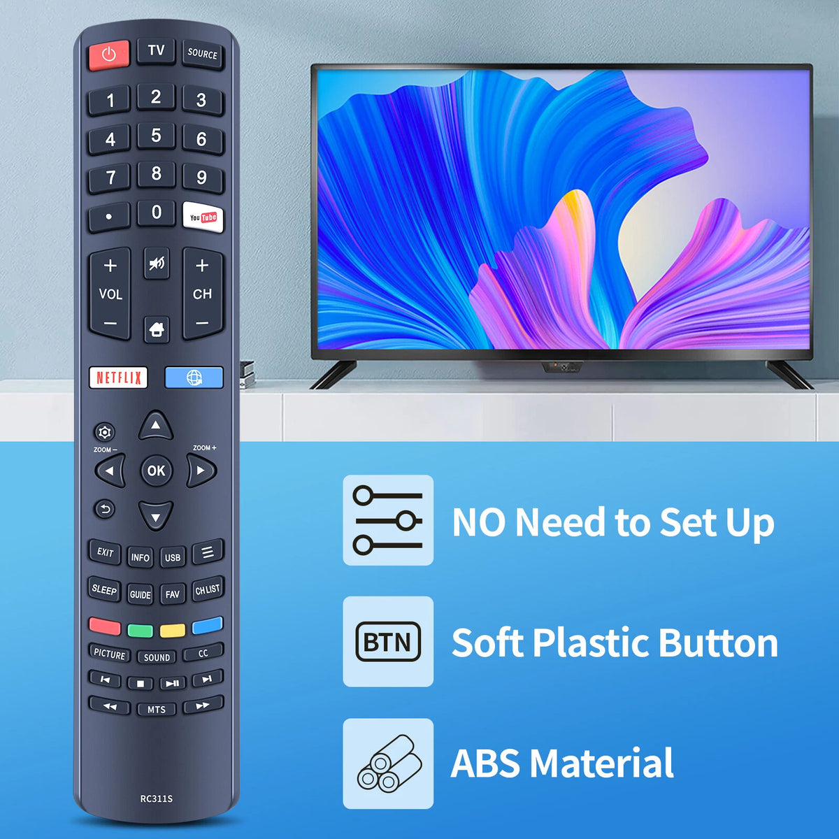 RC311S Remote Control Replace For Quasar 06-531W52-TY01X Q32HST2 Smart LED TV