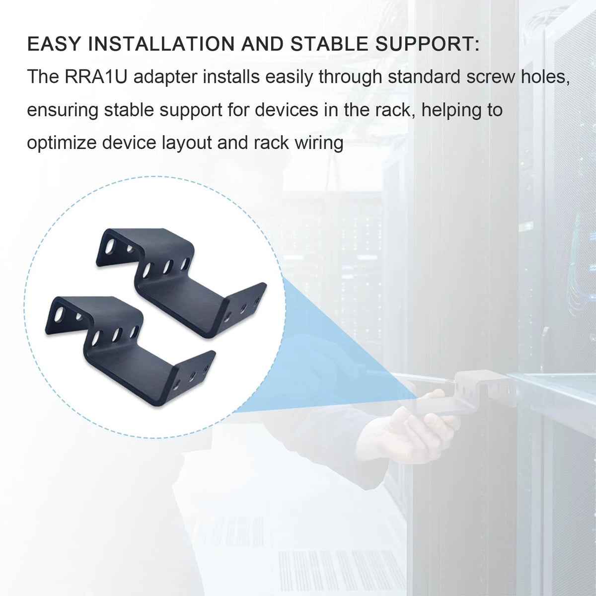 Compatible 1RU Recessed Rack Adapter-for 1.75" H x 19" W x ? D, black
