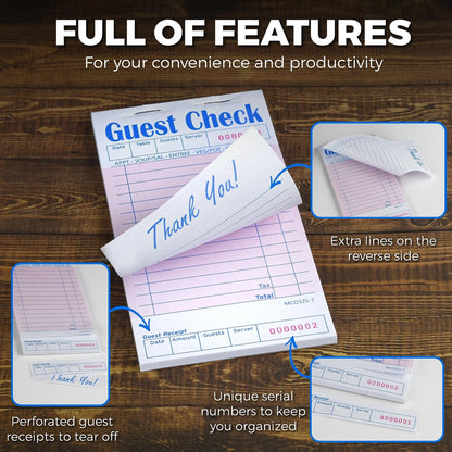 KitchenDine Guest Checks for Restaurants - 10 Pads with 50 6.75 x 3.5, Pink