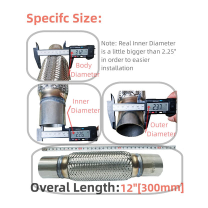SUISFLXGRO Exhaust Flex Pipe Universal Type  Stainless Steel 2.25X8X12
