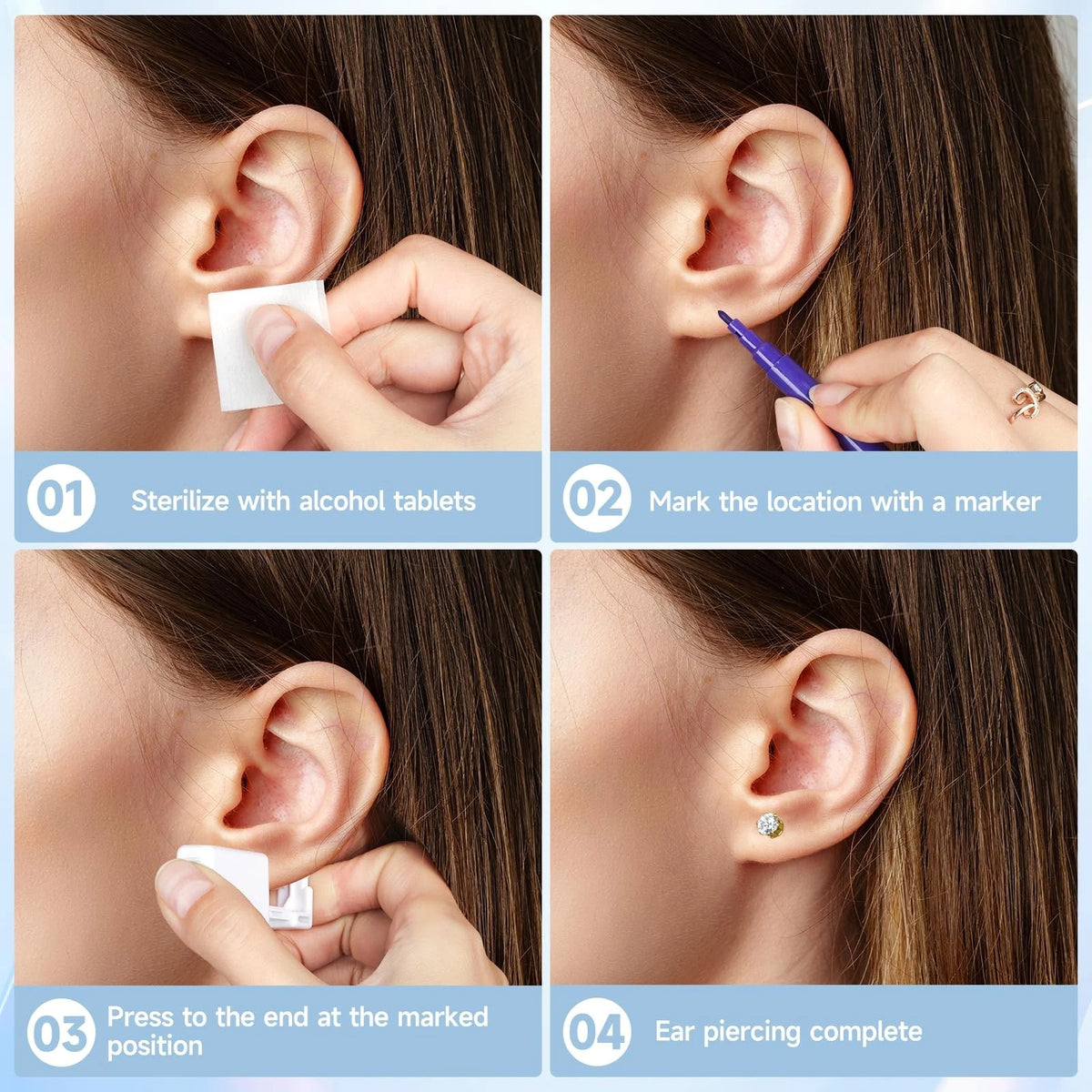 Makalong 4pcs Ear Piercing Kit Gold, Disposable Kit, Easy 1, golden