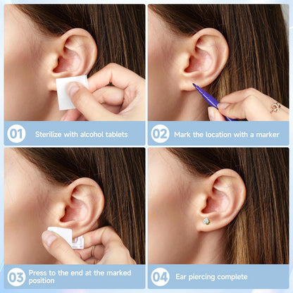 Makalong 4pcs Ear Piercing Kit Gold, Disposable Kit, Easy 1, golden
