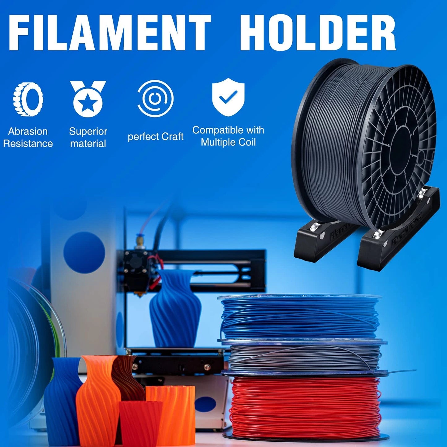 Weewooday 3D Printer Filament Spool Holder Fits Large, Black