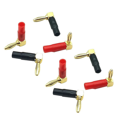 8x 90 Deg Banana Plugs Gold Plated Copper Dual Screw Solderless 10-18AWG Speaker