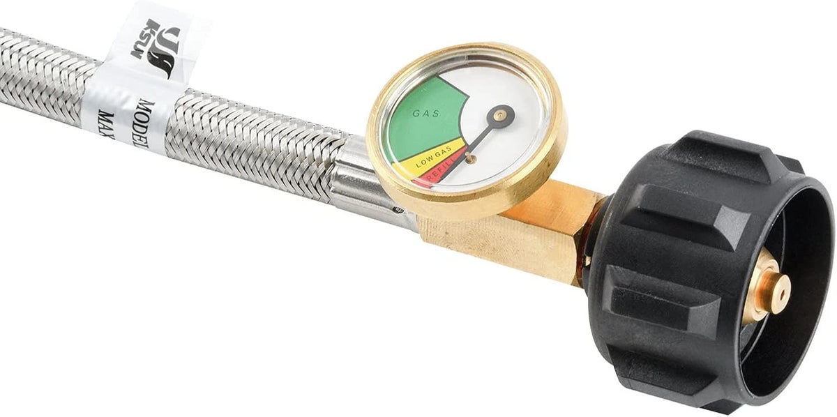 5 FT Propane Adapter Hose with Gauge - 1Lb to 20Lb Stainless Steel