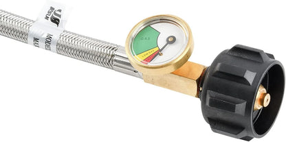 5 FT Propane Adapter Hose with Gauge - 1Lb to 20Lb Stainless Steel