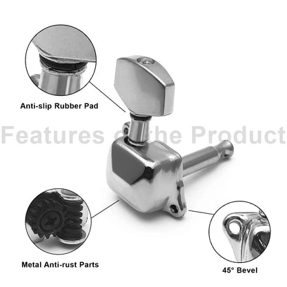 SAPHUE 3+3 Semi-closed Guitar Tuners Square 3L3R Semi-Closed 15:1, Chrome